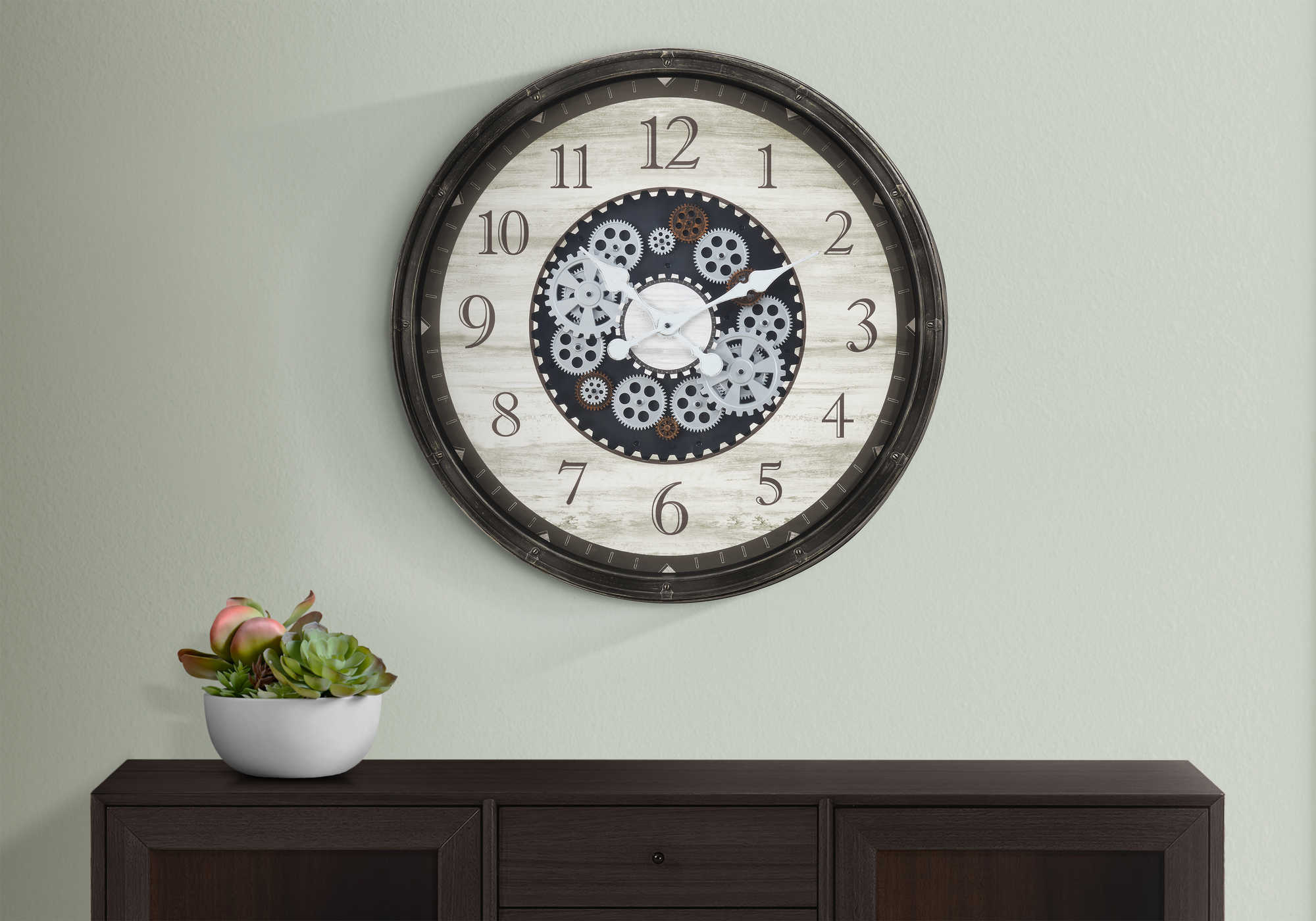 CLOCKS - 30"DIA / GEAR MECHANISM WALL CLOCK / BROWN