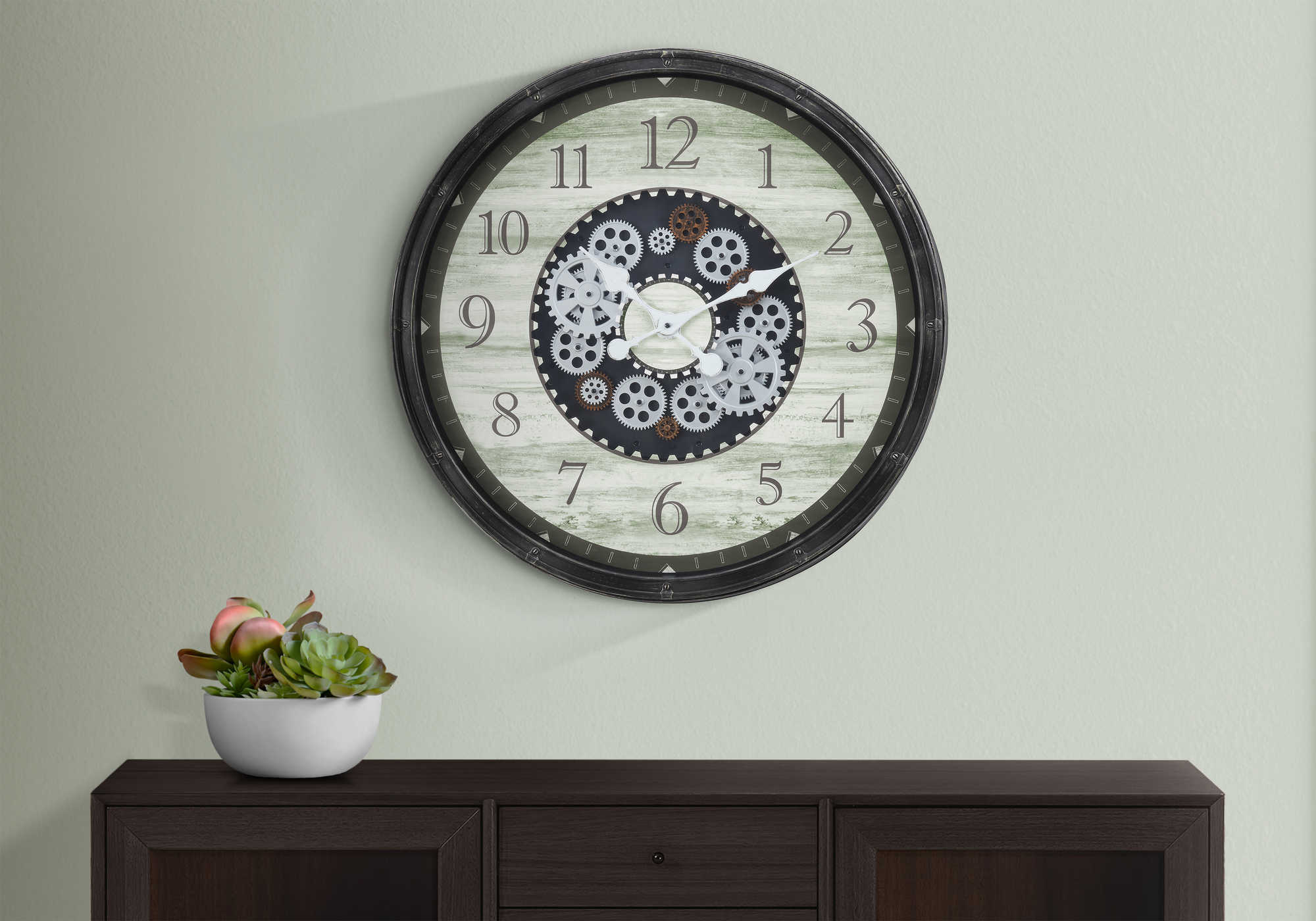 CLOCKS - 30"DIA / GEAR MECHANISM WALL CLOCK / BROWN