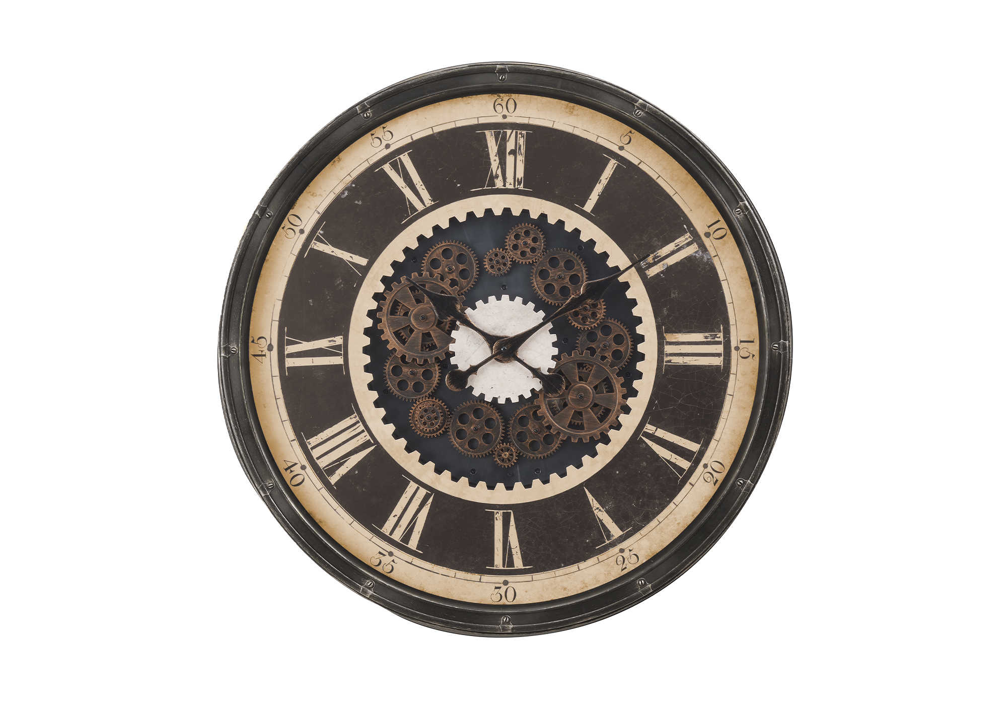 CLOCKS - 30"DIA / GEAR MECHANISM WALL CLOCK / BROWN