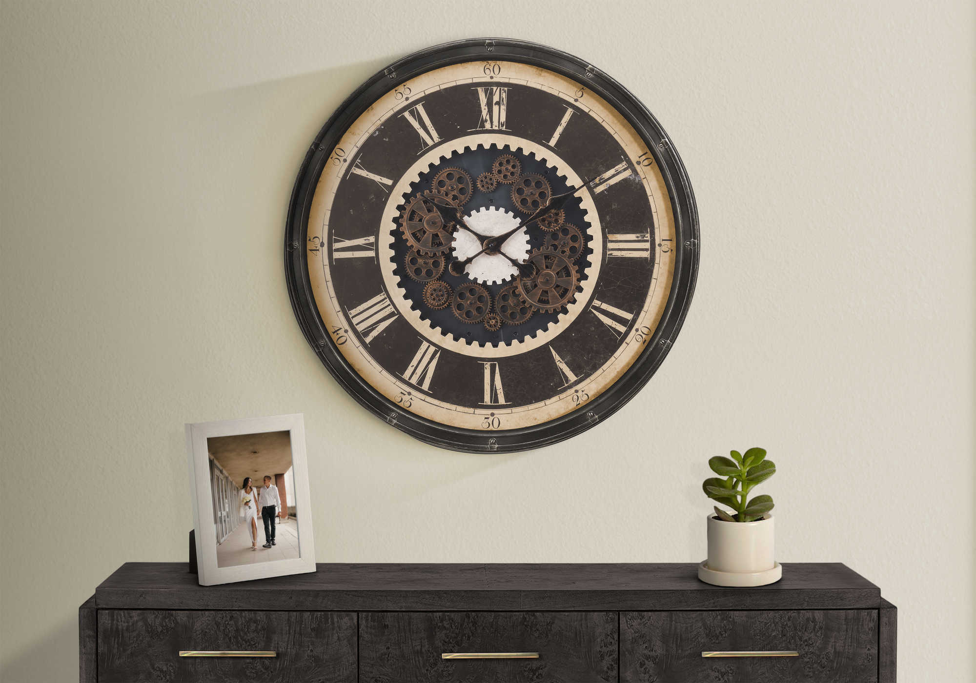 CLOCKS - 30"DIA / GEAR MECHANISM WALL CLOCK / BROWN