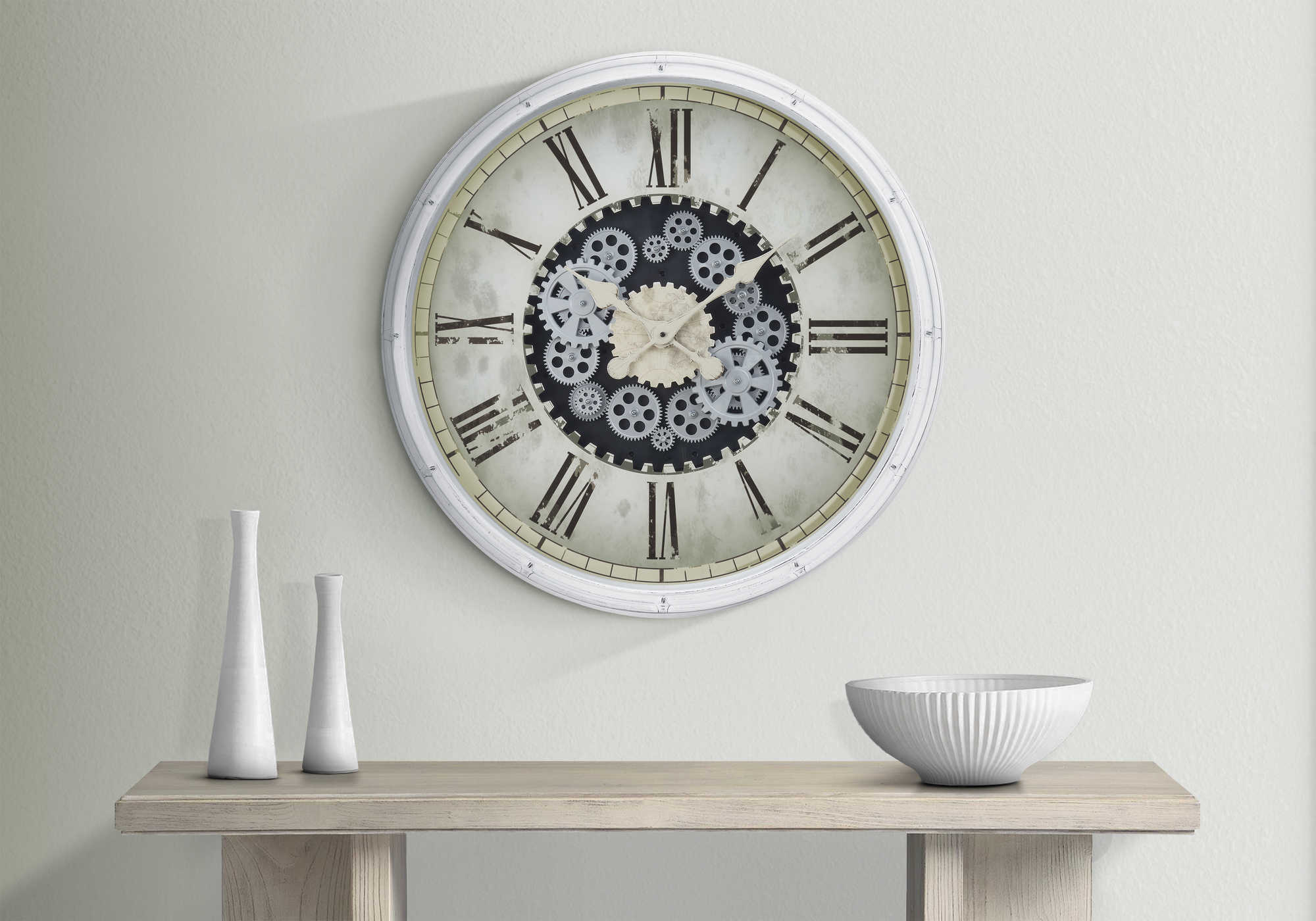 CLOCKS - 30"DIA / GEAR MECHANISM WALL CLOCK / WHITE