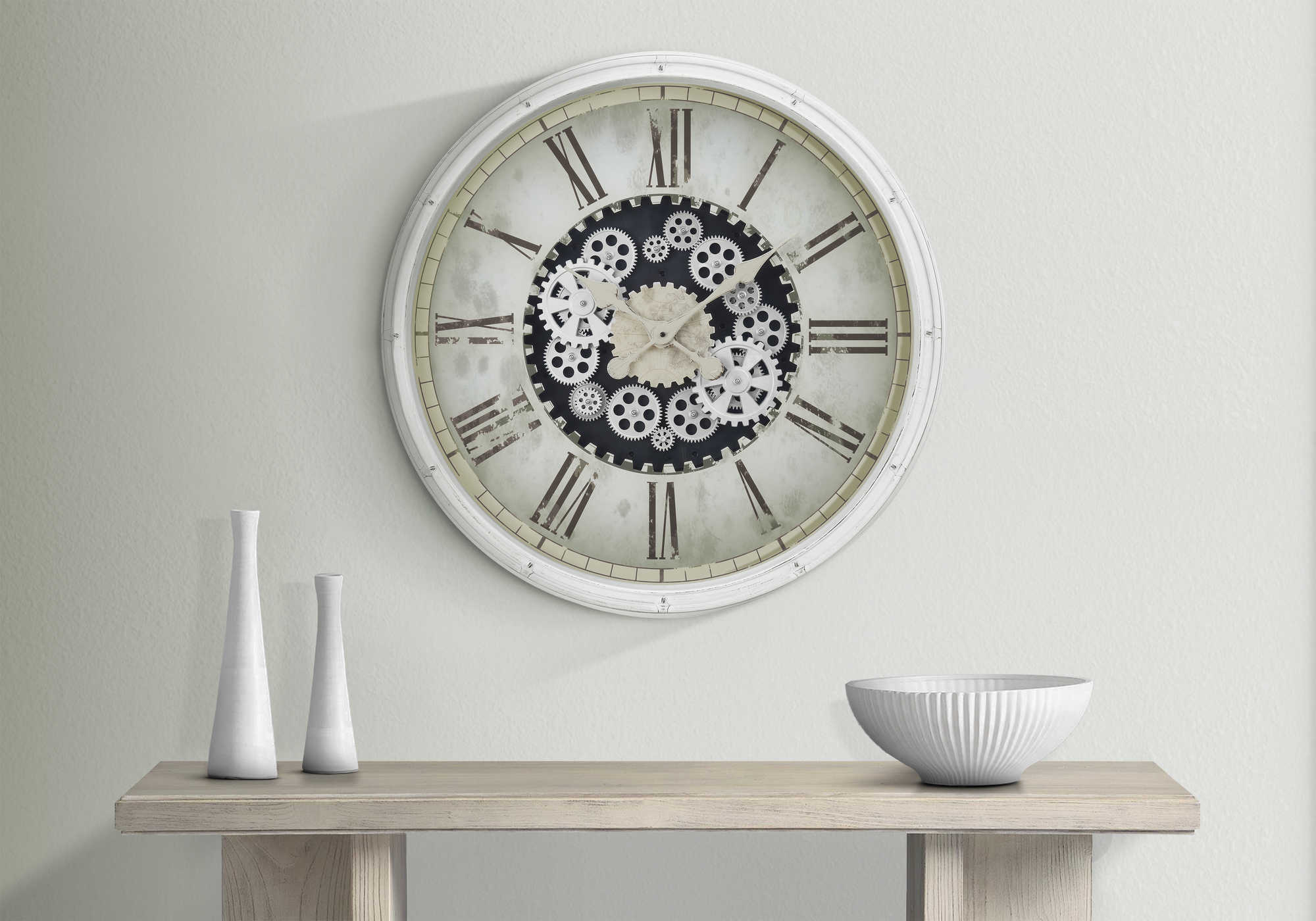 CLOCKS - 30"DIA / GEAR MECHANISM WALL CLOCK / WHITE