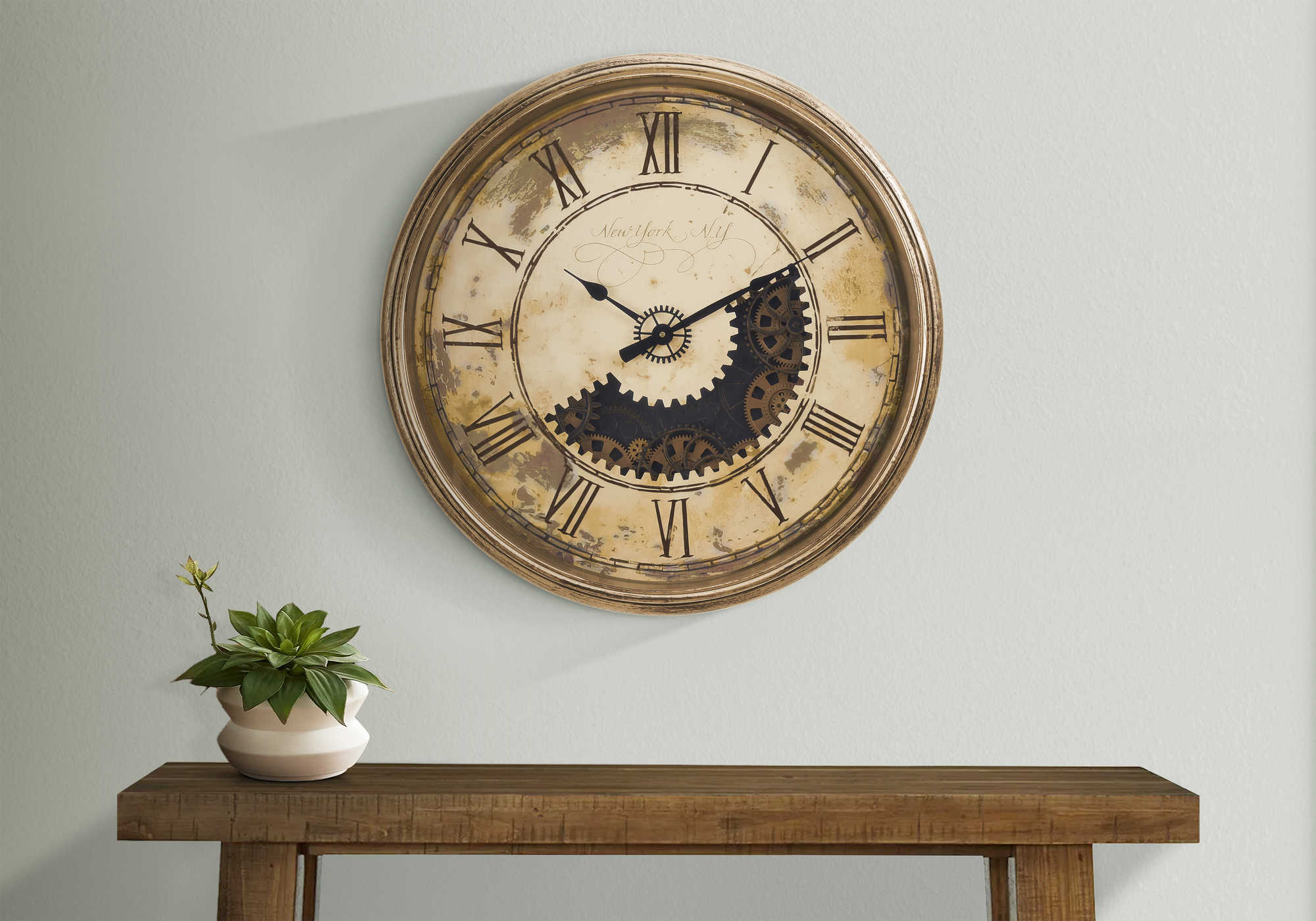 CLOCKS - 30"DIA / GEAR MECHANISM WALL CLOCK / BROWN