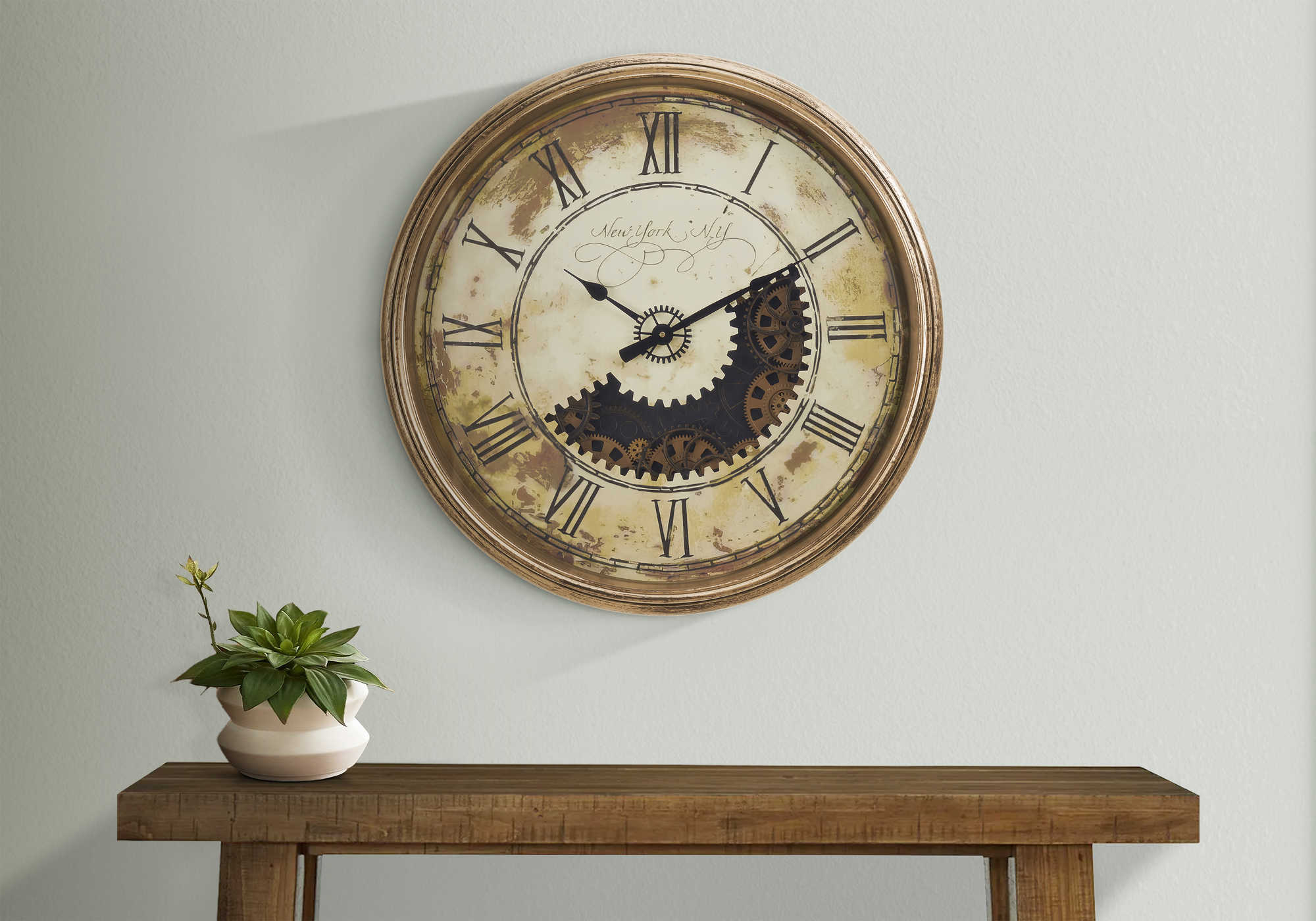 CLOCKS - 30"DIA / GEAR MECHANISM WALL CLOCK / BROWN