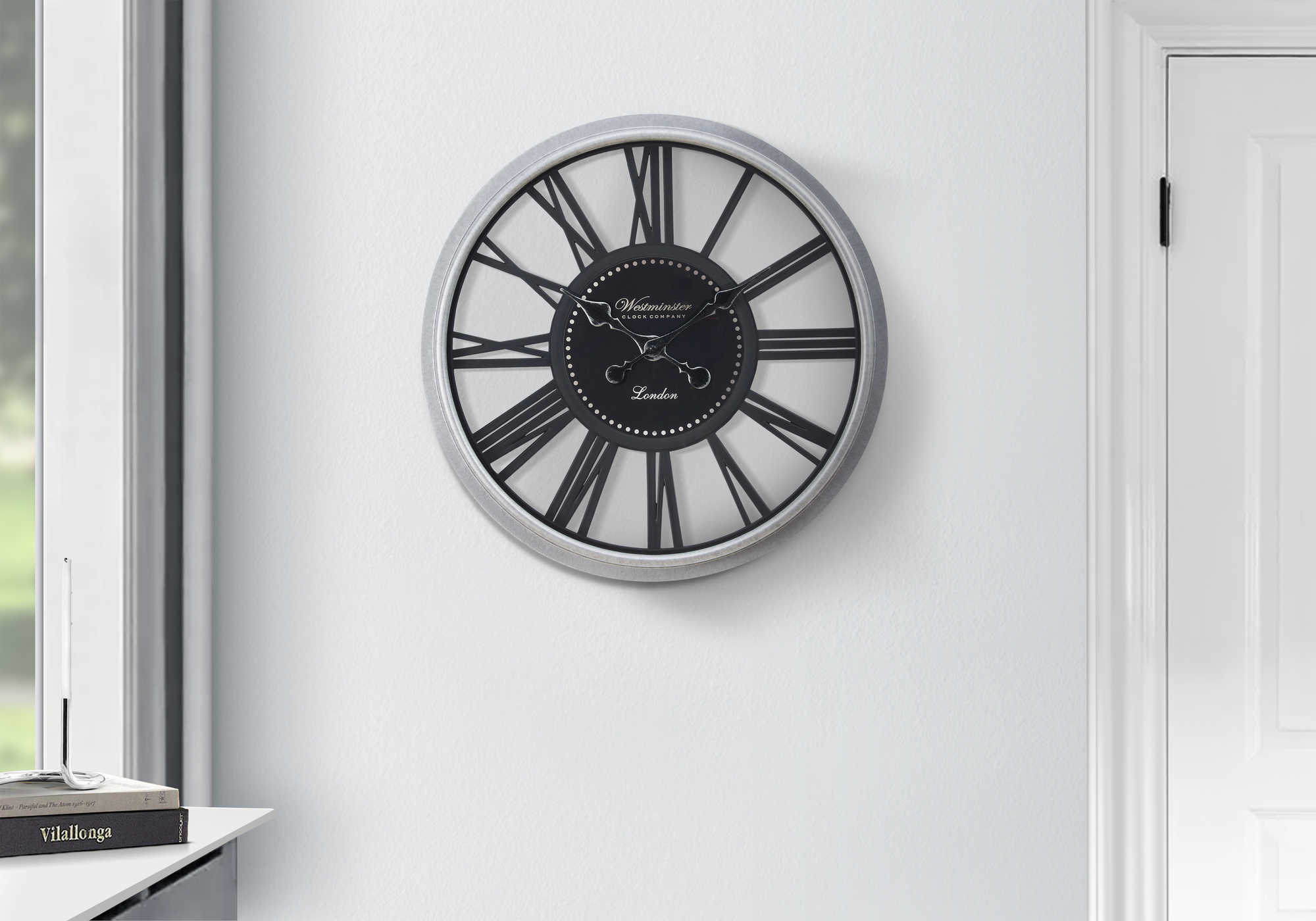 CLOCKS - 20"DIA / WALL CLOCK / BLACK / SILVER