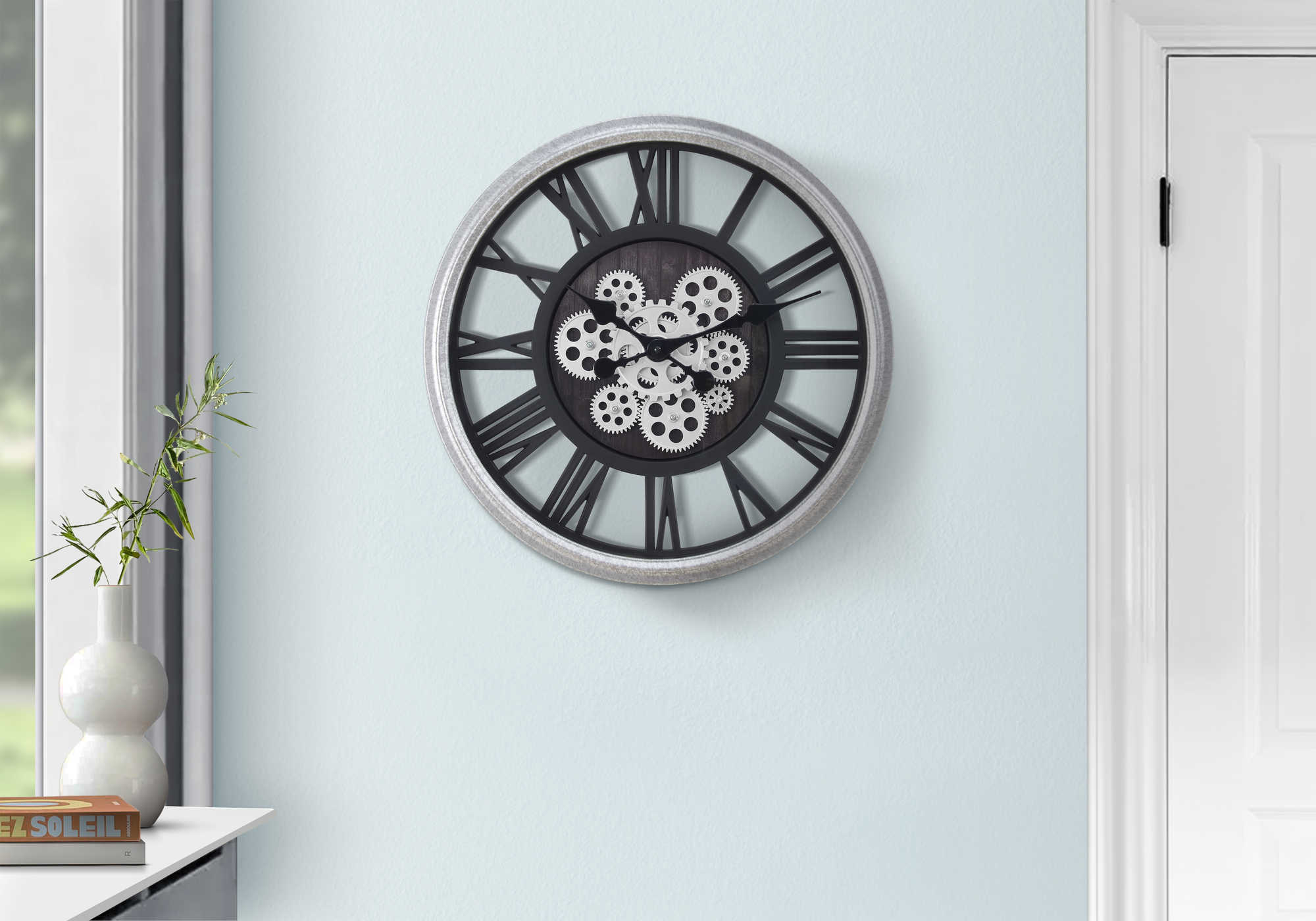 CLOCKS - 20"DIA / WALL CLOCK / BLACK / SILVER