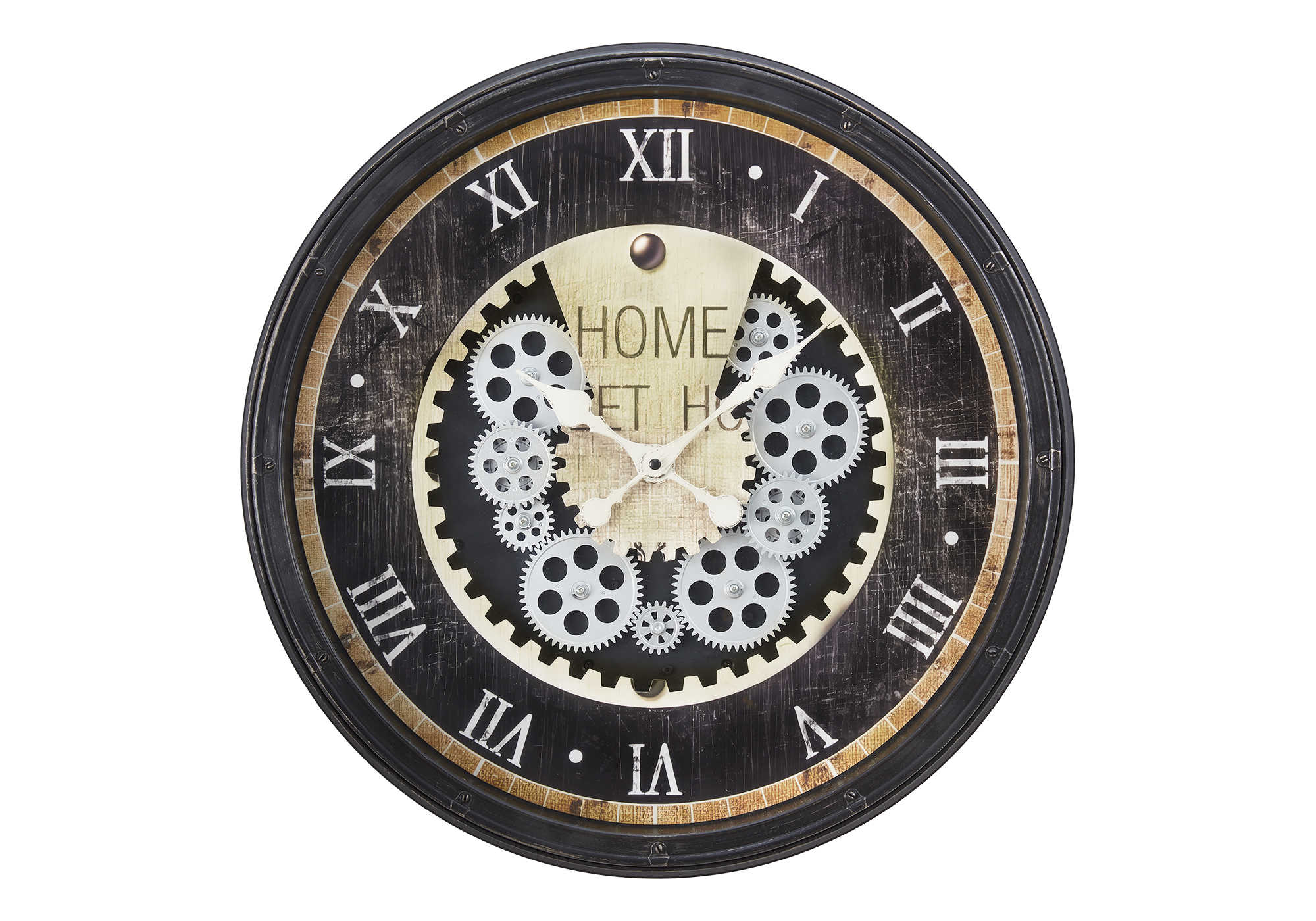 CLOCKS - 20"DIA / GEAR MECHANISM WALL CLOCK / BROWN