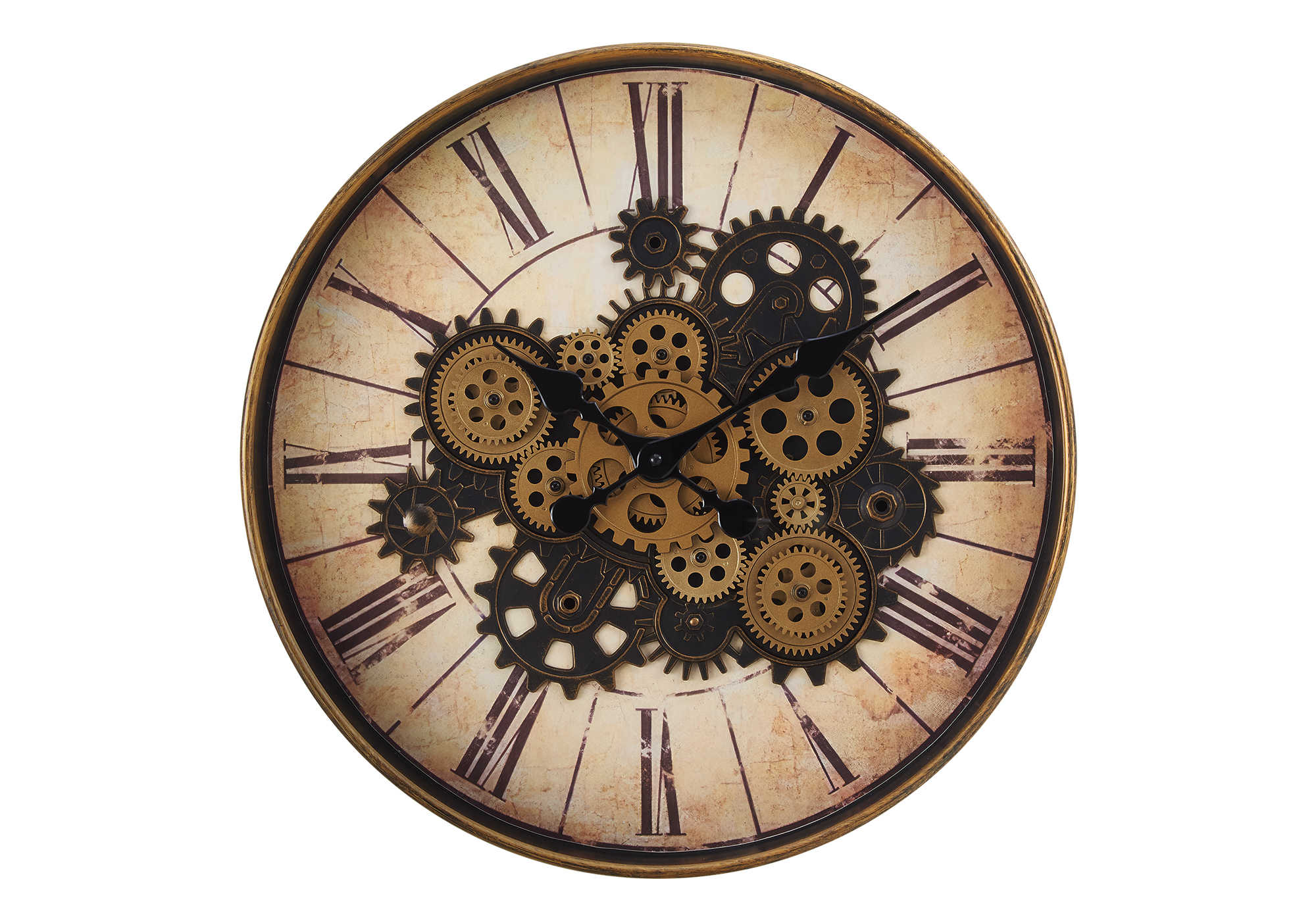 CLOCKS - 20"DIA / GEAR MECHANISM WALL CLOCK / BROWN