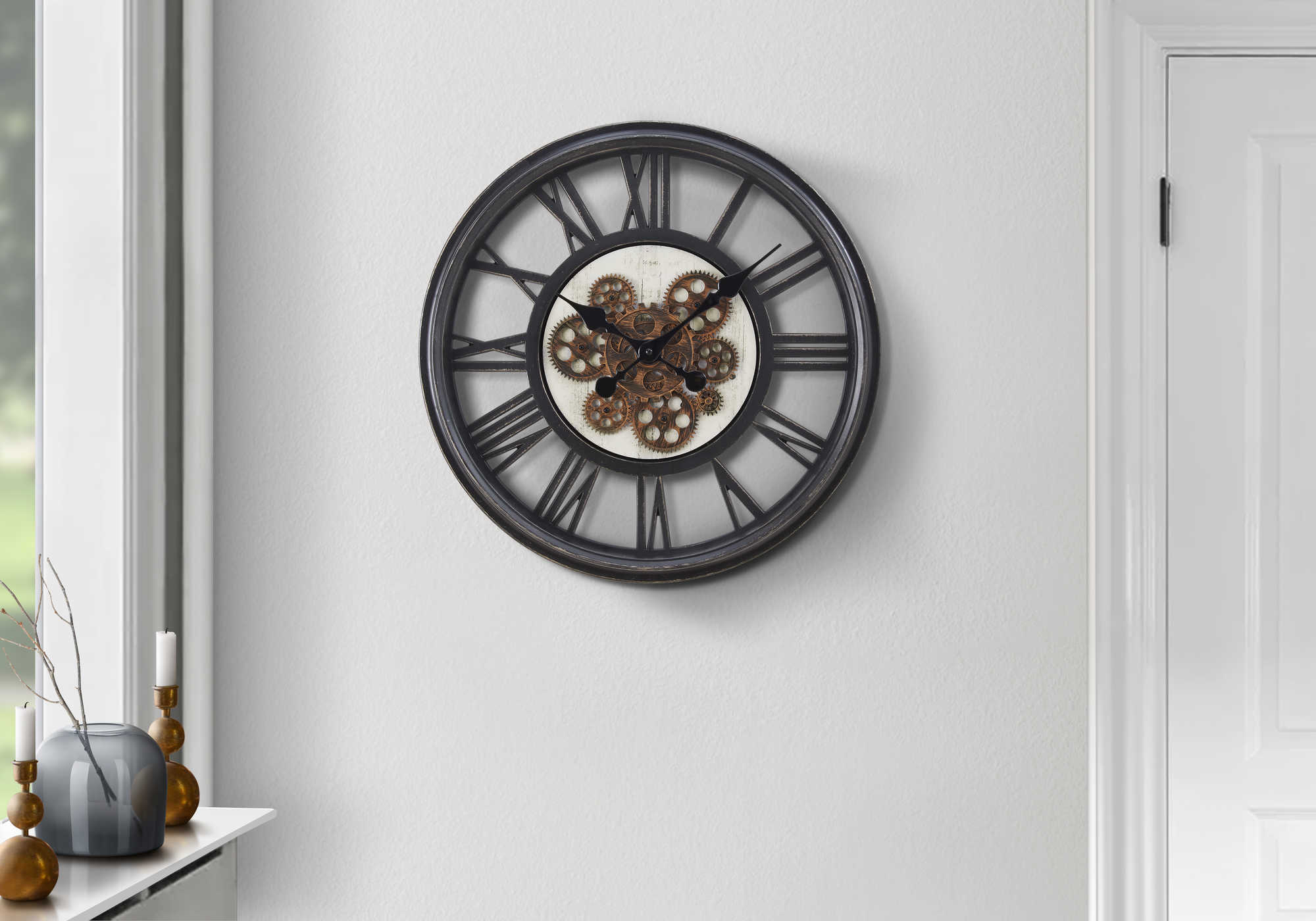 CLOCKS - 20"DIA / GEAR MECHANISM WALL CLOCK / BLACK