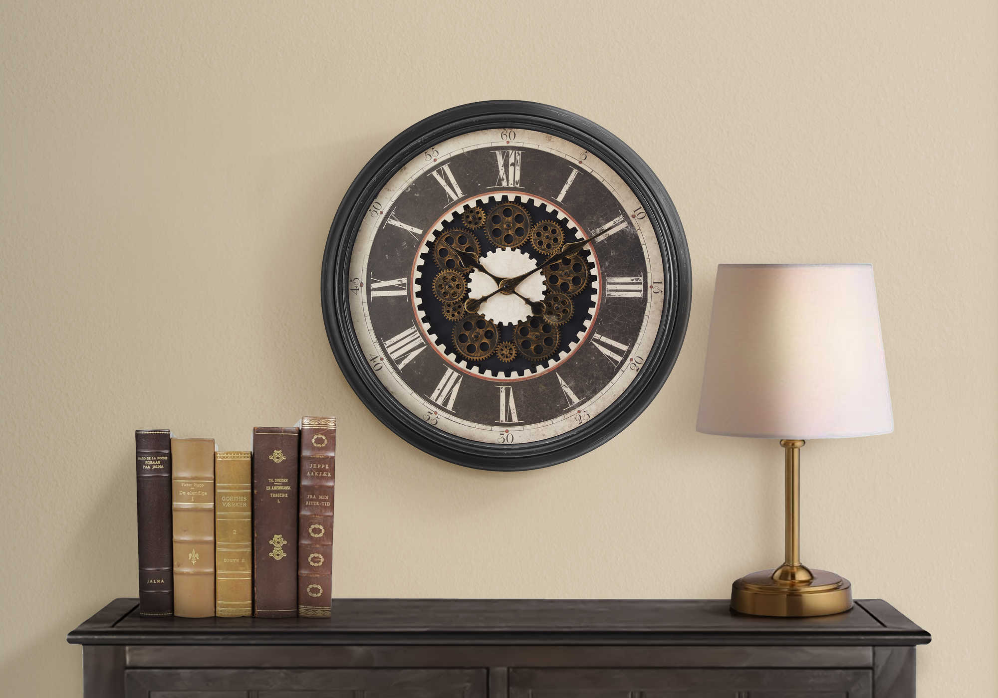 CLOCKS - 23"DIA / GEAR MECHANISM WALL CLOCK / BROWN