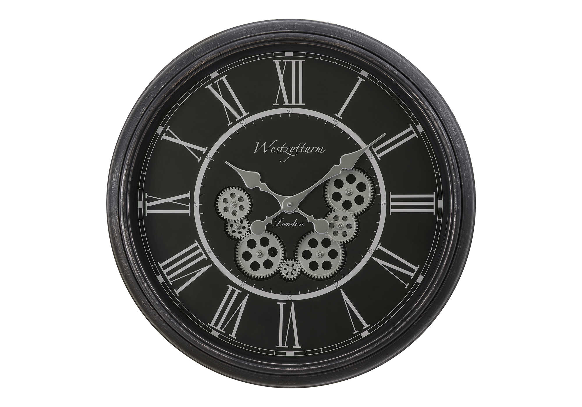 CLOCKS - 23"DIA / GEAR MECHANISM WALL CLOCK / BLACK