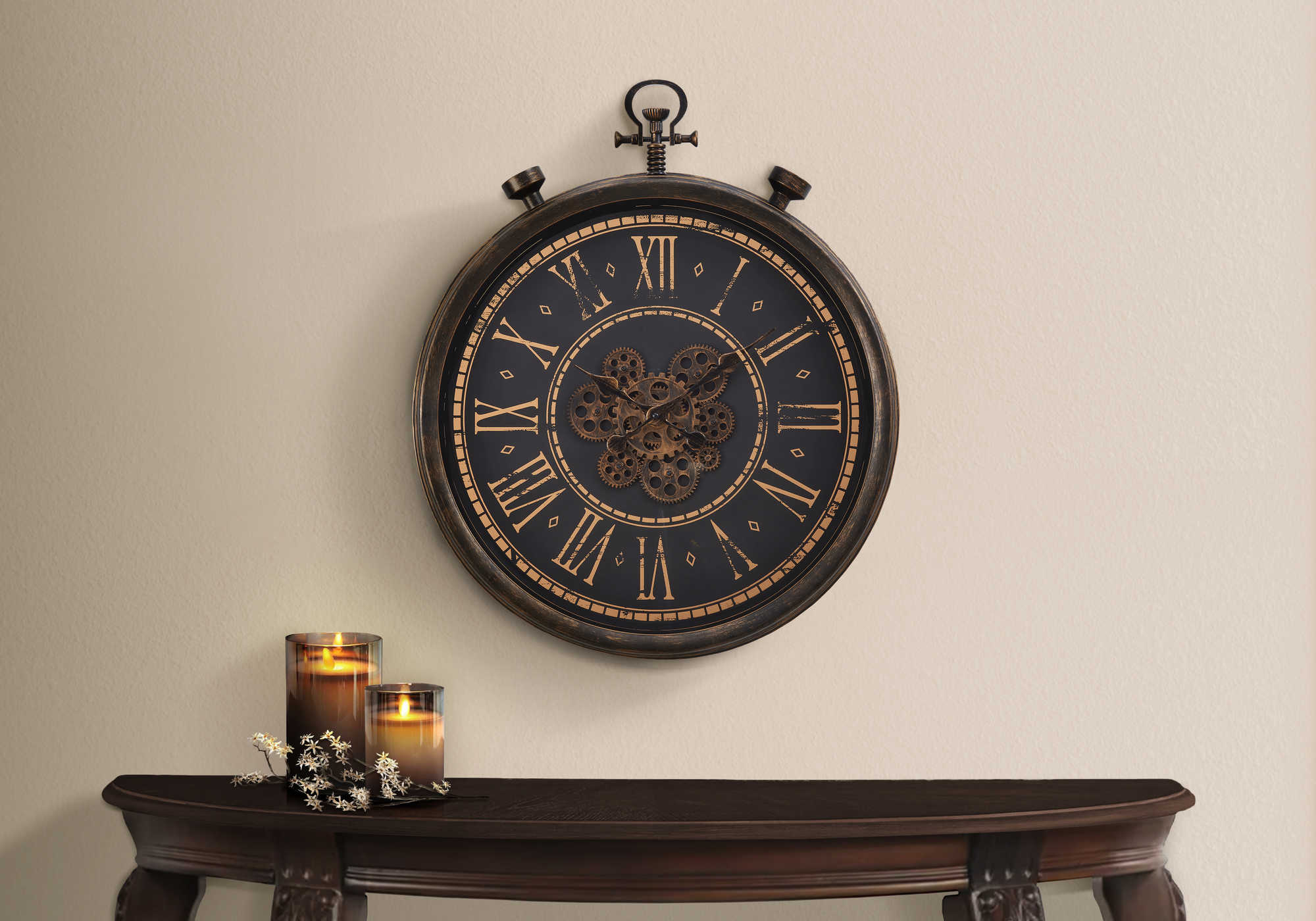 CLOCKS - 24"DIA / GEAR MECHANISM WALL CLOCK / BROWN