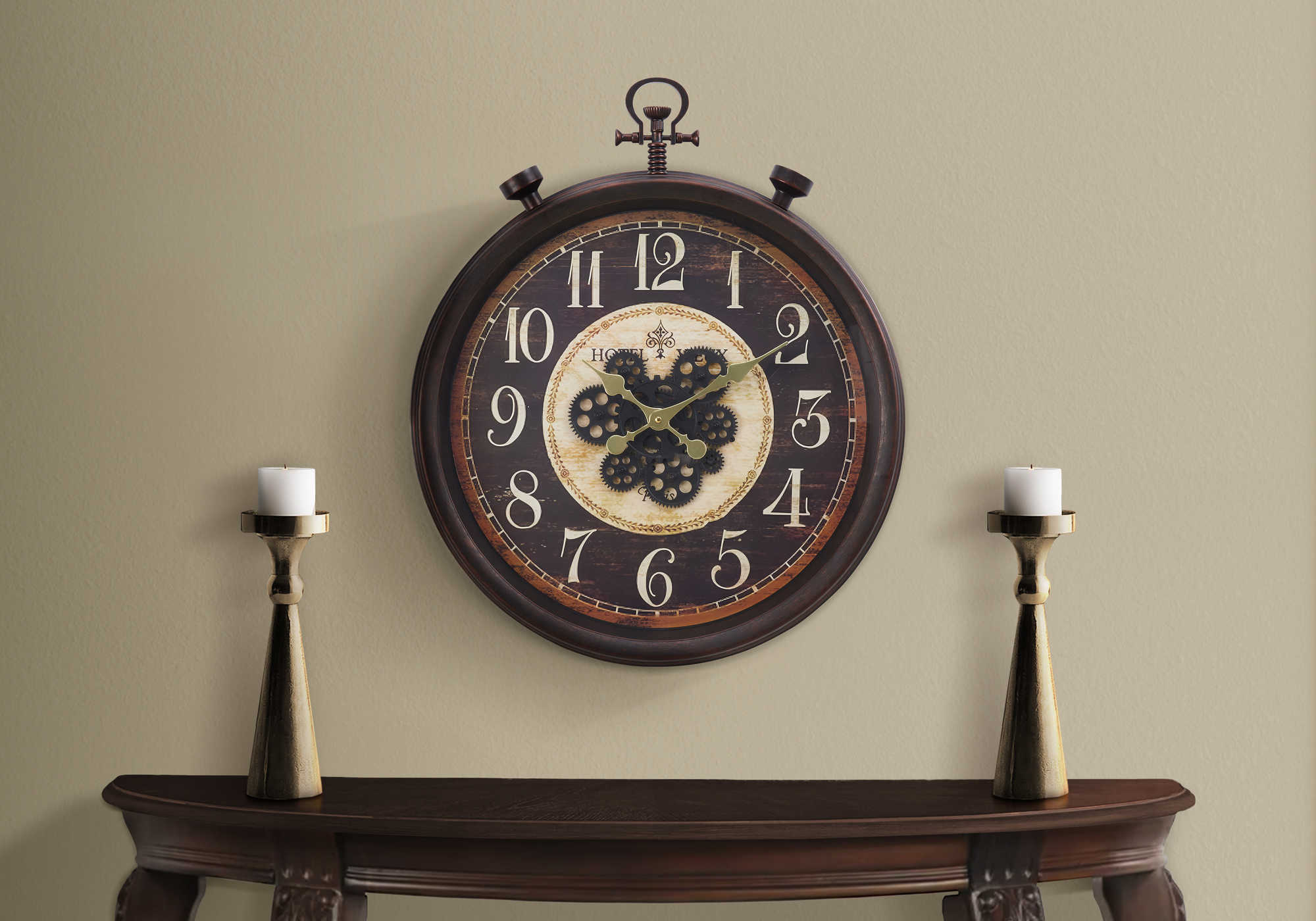 CLOCKS - 24"DIA / GEAR MECHANISM WALL CLOCK / BROWN