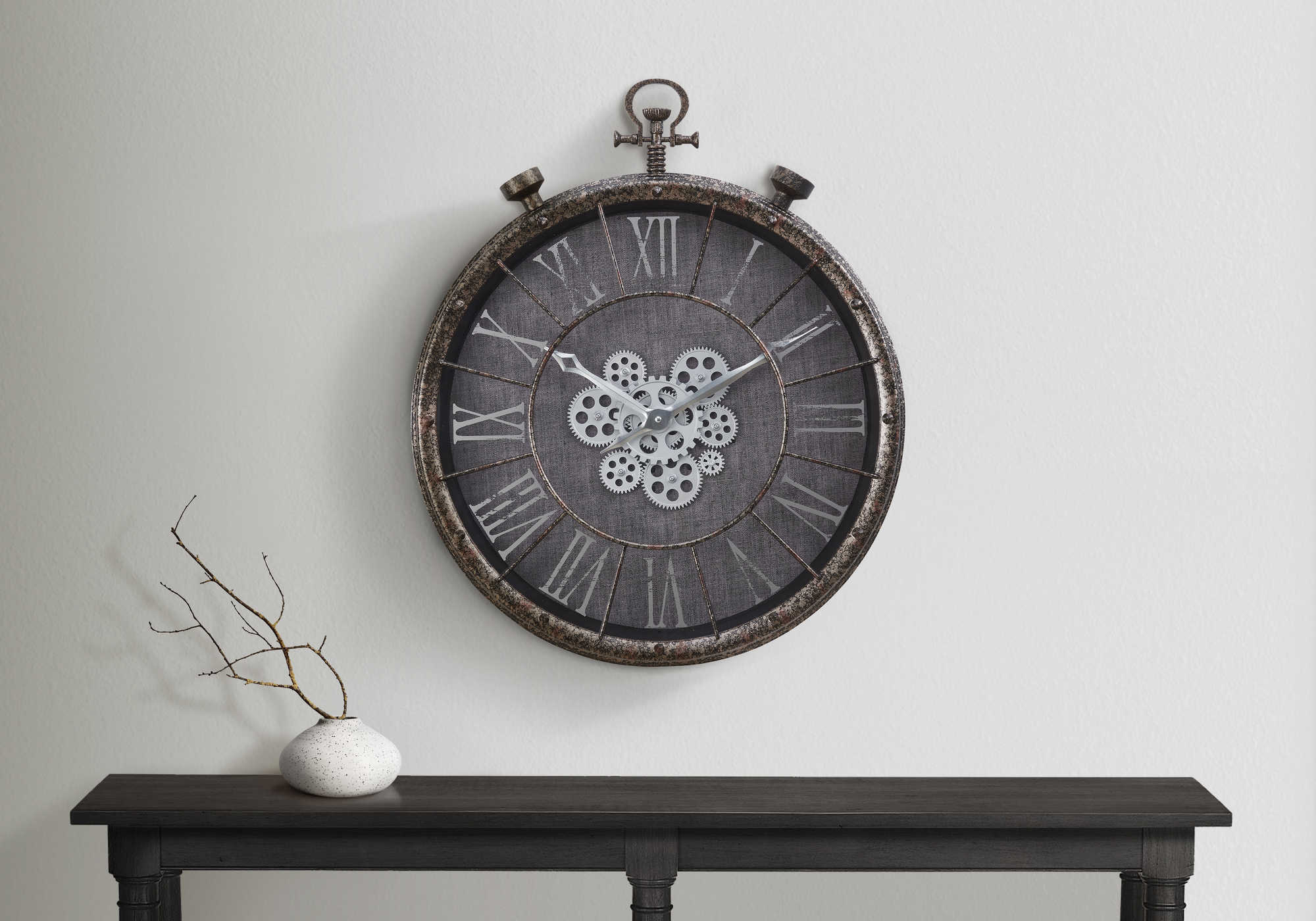 CLOCKS - 24"DIA / GEAR MECHANISM WALL CLOCK / GREY