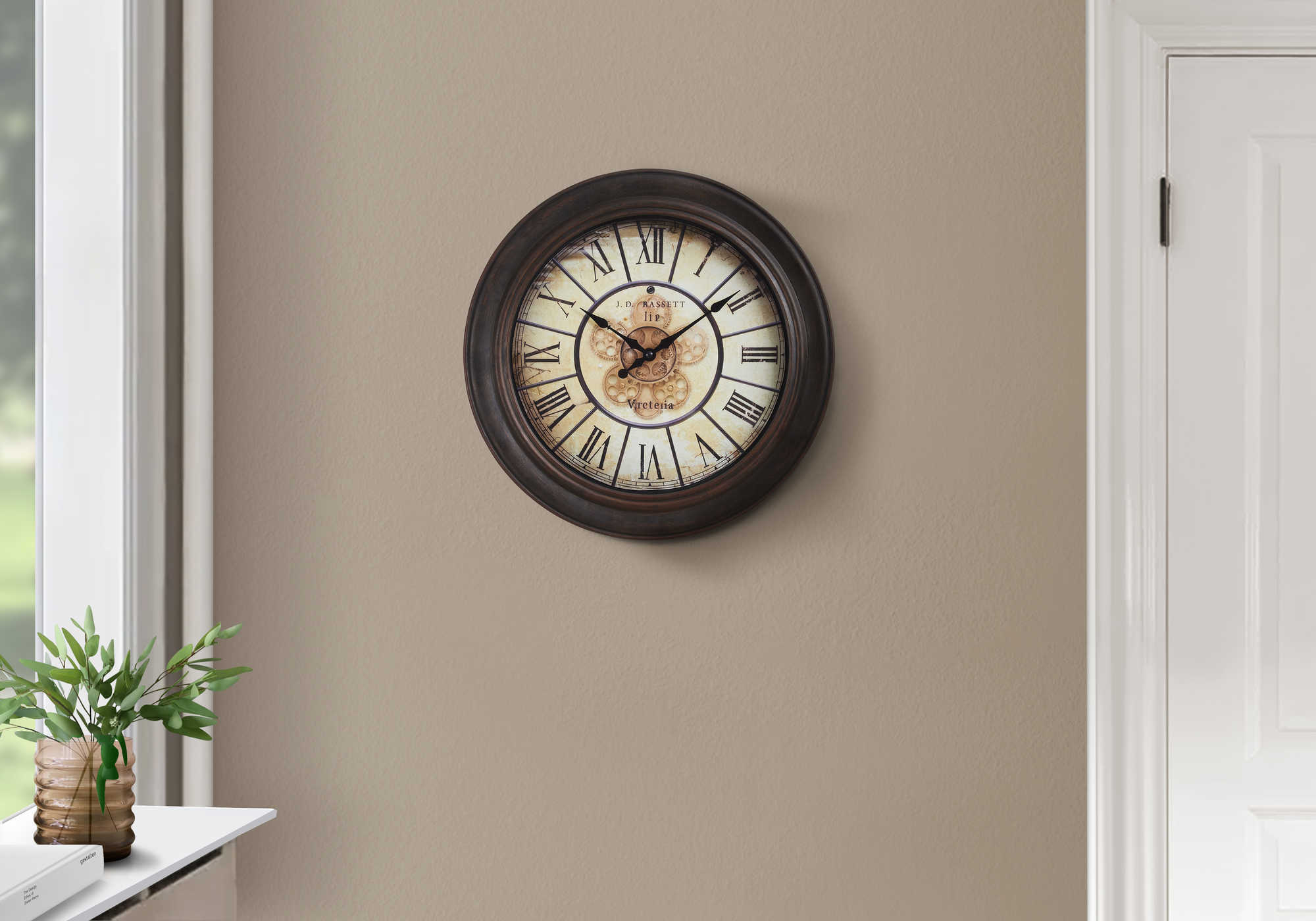 CLOCKS - 15"DIA / WALL CLOCK / ANTIQUE BROWN