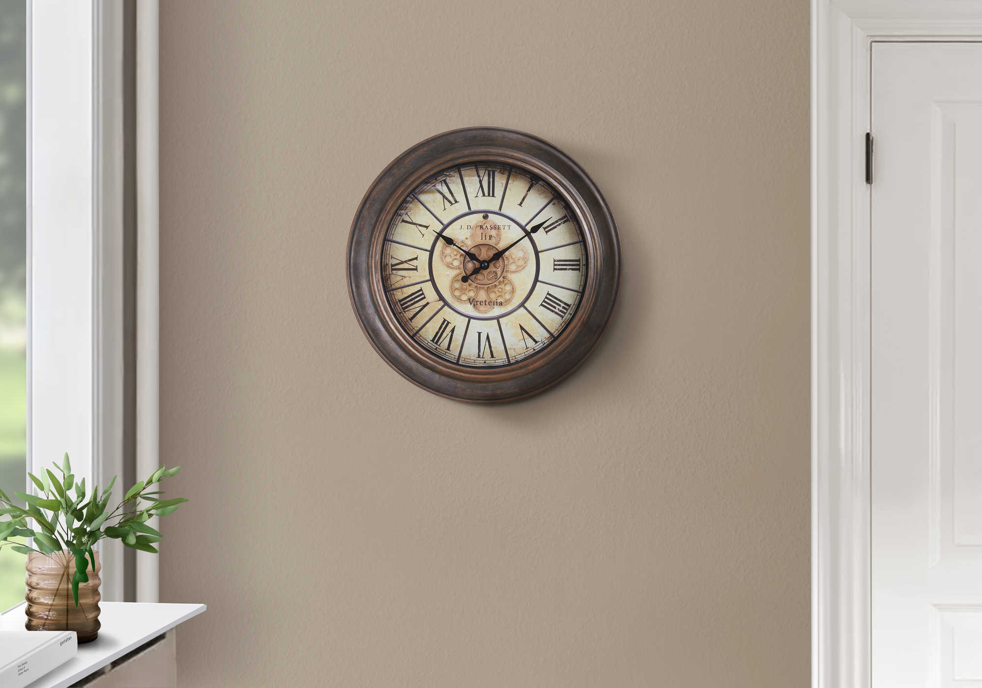 CLOCKS - 15"DIA / WALL CLOCK / ANTIQUE BROWN