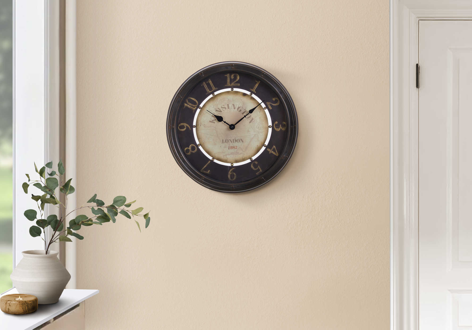 CLOCKS - 16"DIA / WALL CLOCK / ANTIQUE BROWN