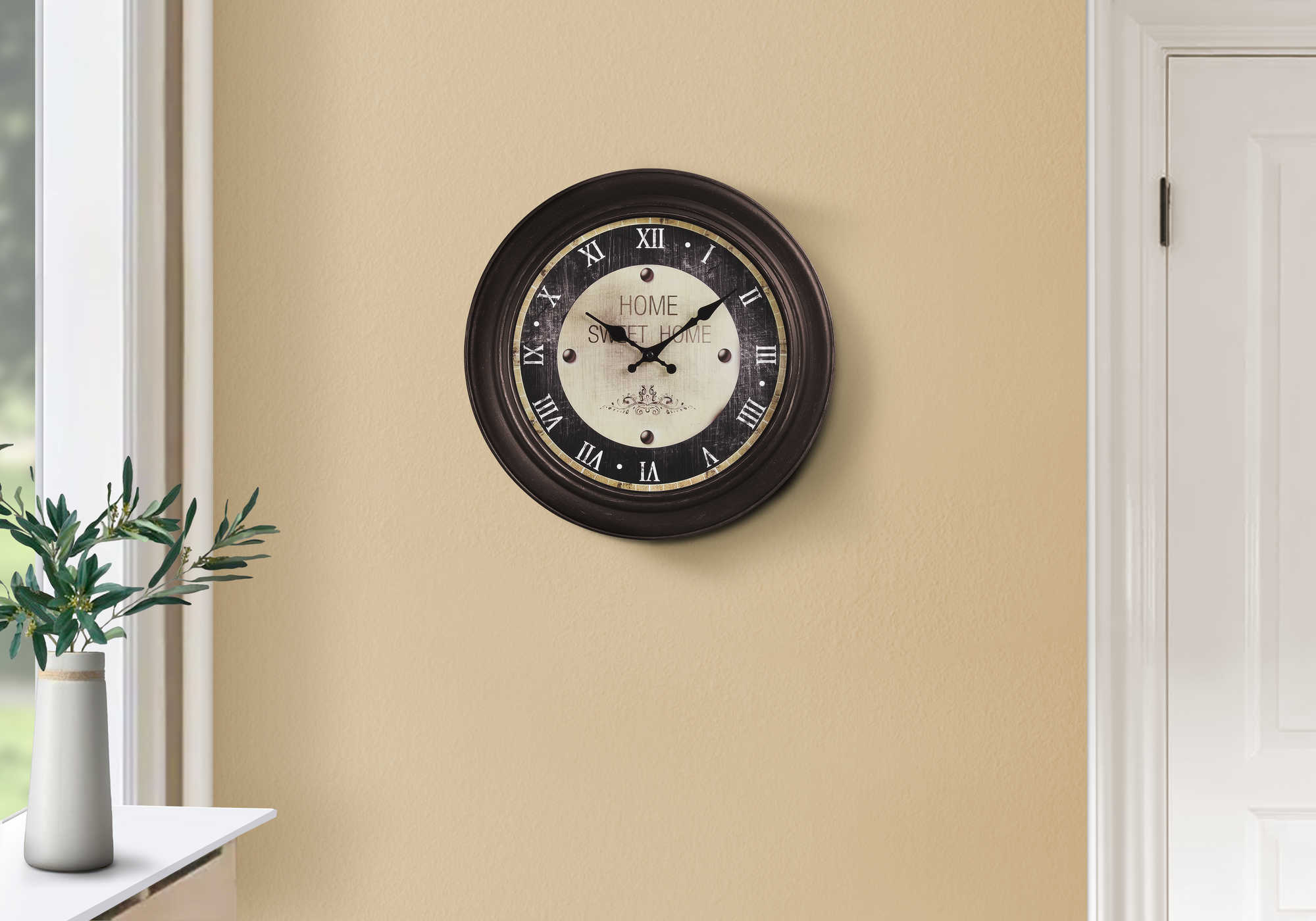 CLOCKS - 16"DIA / WALL CLOCK / ANTIQUE BROWN