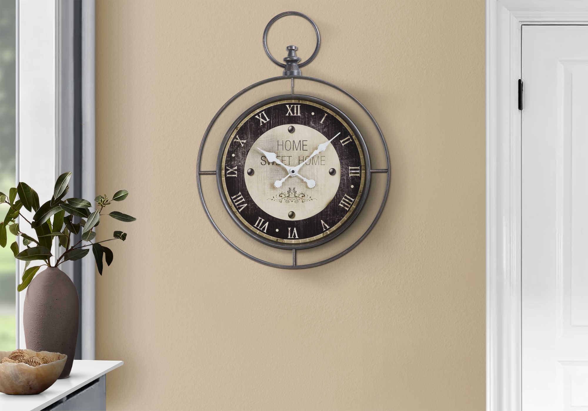 CLOCKS - 18"DIA / WALL CLOCK / MIRROR / BROWN