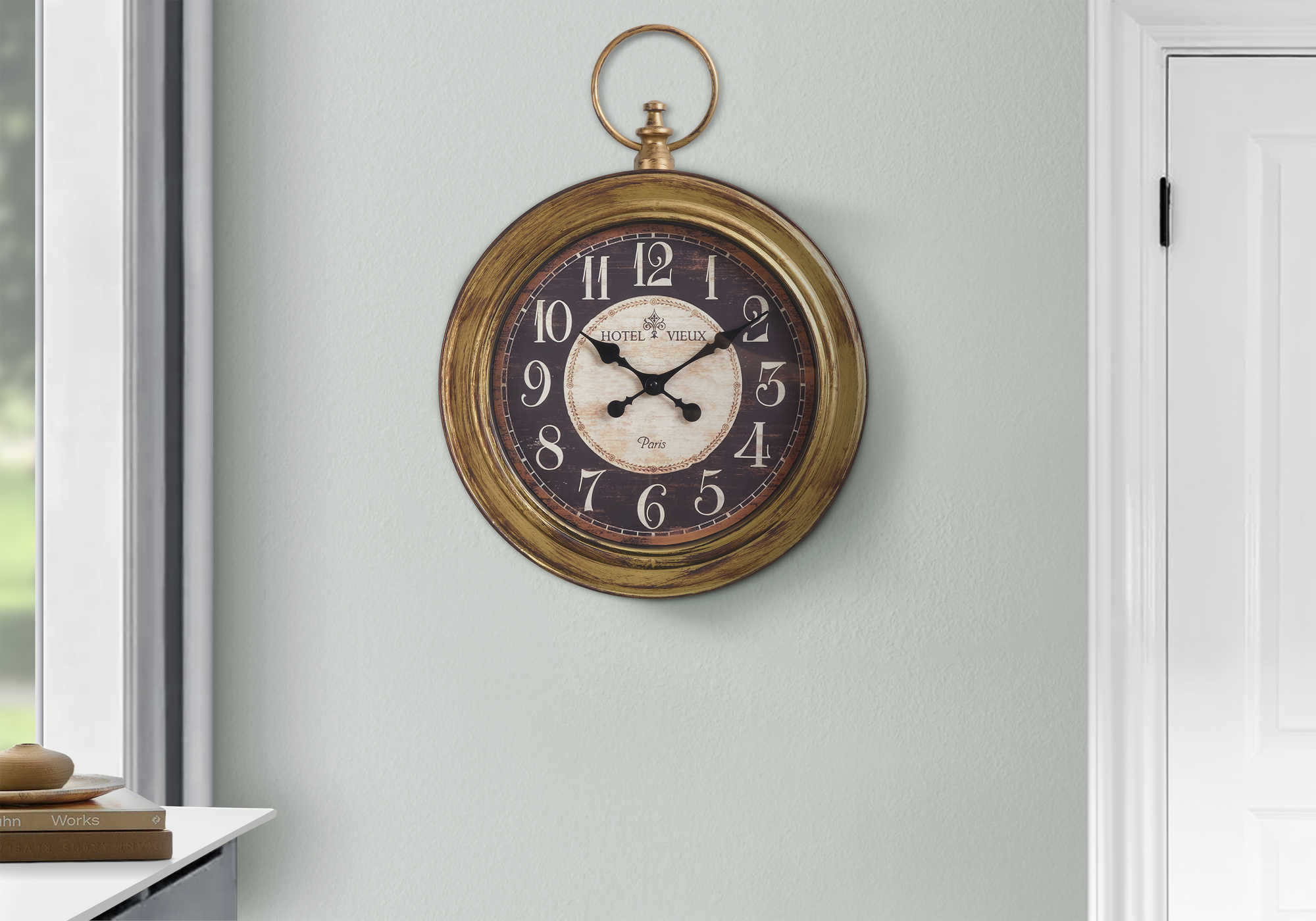 CLOCKS - 18"DIA / WALL CLOCK / ANTIQUE BROWN