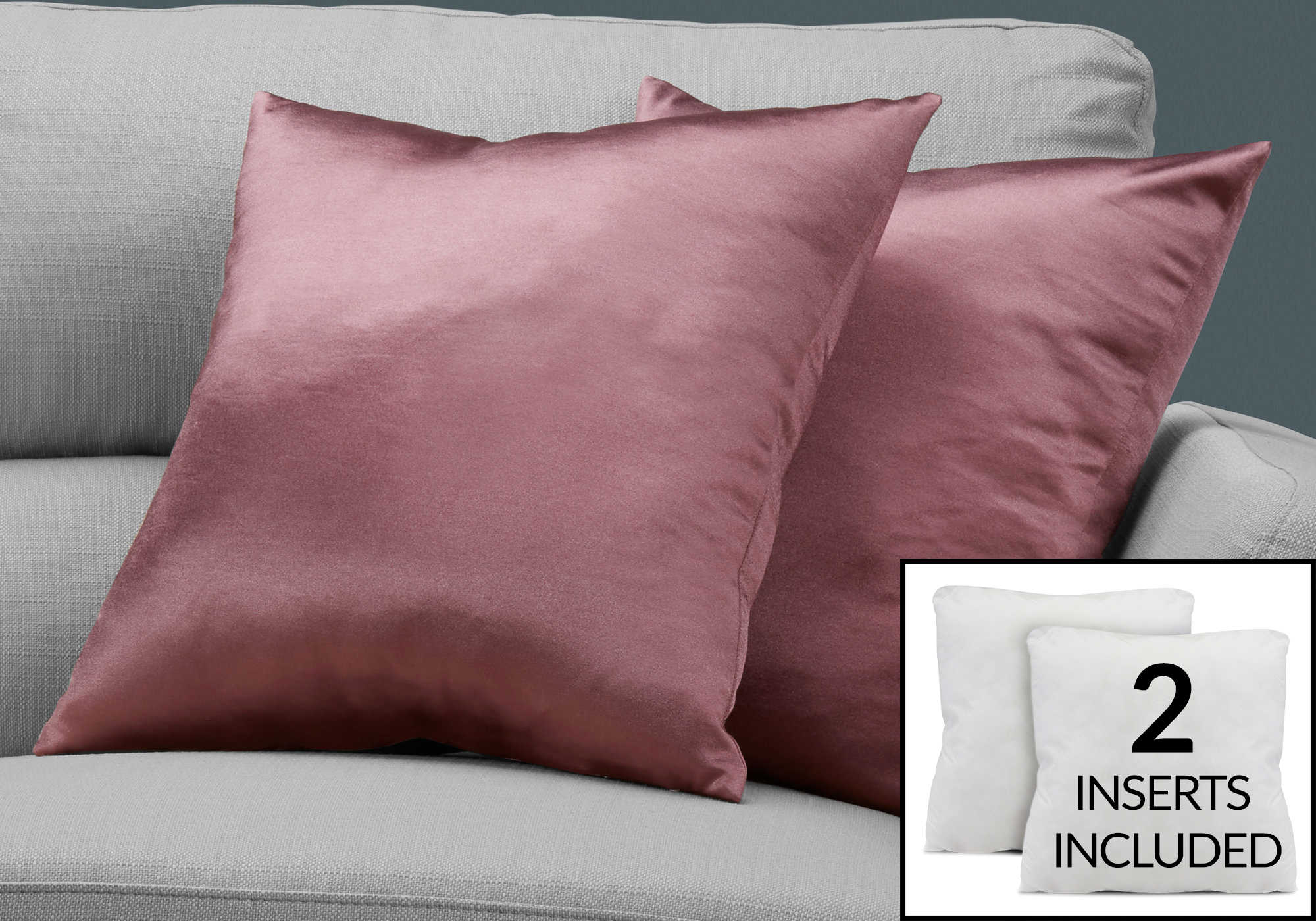 Pillows / Set Of 2 / 18 X 18 Square / Insert Included / Decorative Throw /  Accent / Sofa / Couch / Bedroom / Polyester / Hypoallergenic / Pink /  Modern - Monarch Specialties I 9301